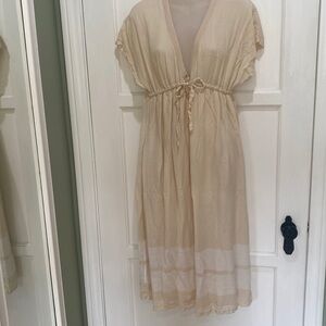 James Perse cream high empire v neck midi dress medium